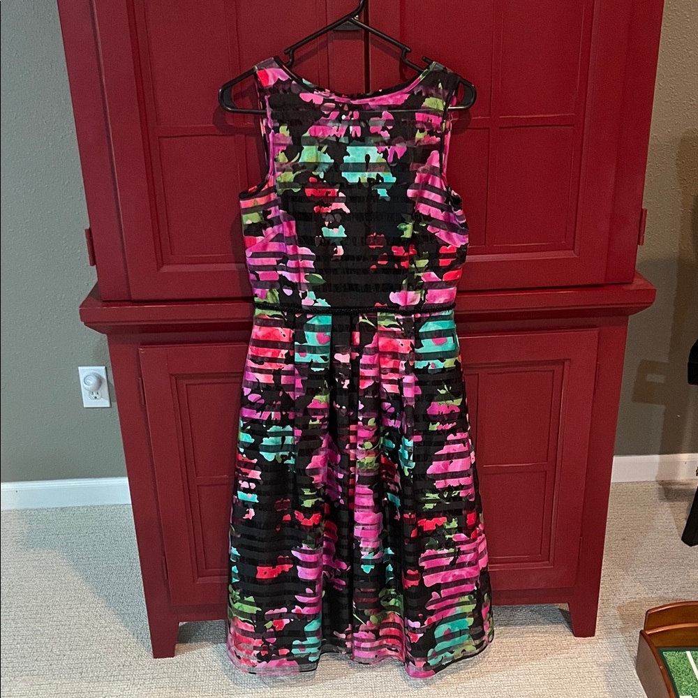 Black Multicolor Sleeveless Fit-and-Flare Dress